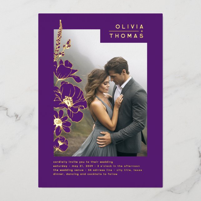 Wildflowers Elegant Romantic Purple Wedding Photo (Front)
