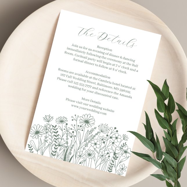  Wildflowers Elegant Sage Green Wedding Details Enclosure Card (Creator Uploaded)