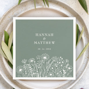 Wildflowers Elegant Sage Green Wedding Napkin