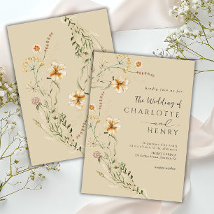 Wildflowers Elegant Simple Neutral Wedding Invitation