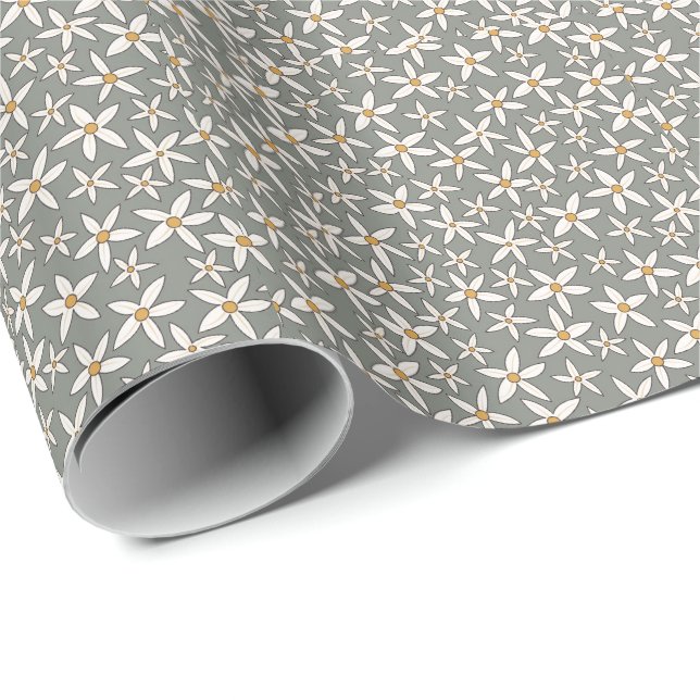 Wildflowers Elegant Simple Sage Green and White  Wrapping Paper (Roll Corner)
