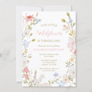 Wildflowers elegant Spring First Birthday Invitation