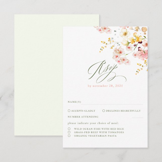 Wildflowers Elegant Wedding RSVP (Front/Back)