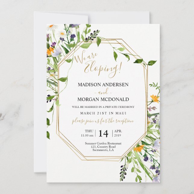 Wildflowers Elopement reception invitation (Front)