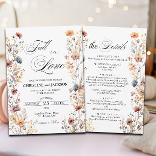 Wildflowers Fall in Love Details on Back Wedding Invitation