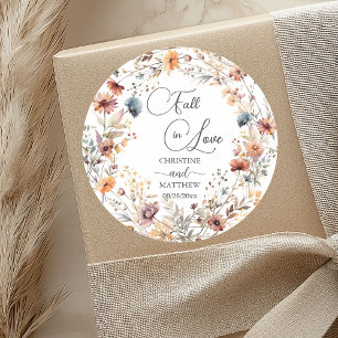 Wildflowers Fall in Love Elegant Wedding Classic Round Sticker
