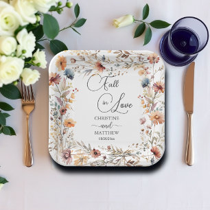 Wildflowers Fall in Love Elegant Wedding Paper Plate
