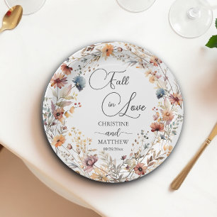 Wildflowers Fall in Love Elegant Wedding Paper Plate
