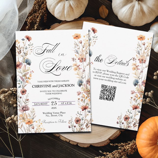  Wildflowers Fall in Love QR Code Wedding  Invitation (Creator Uploaded)