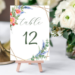 Wildflowers Faux Gold Foil Geometric Frame Rustic Table Number