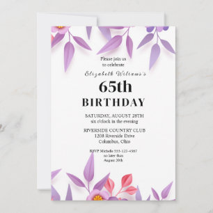  Wildflowers Feminine 65th Birthday Party Delicate Invitation