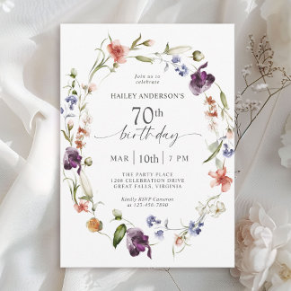 Wildflowers Feminine Floral 70th Birthday Party Invitation