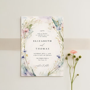 Wildflowers Fête Romantic Elegant Ecru Wedding Invitation