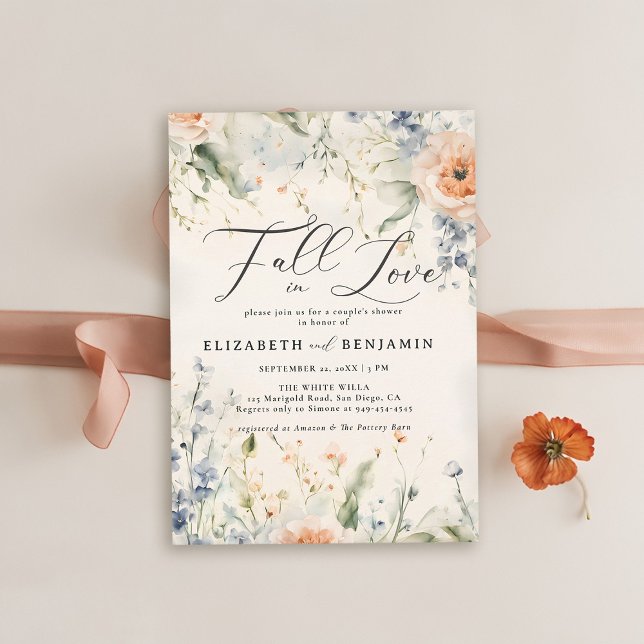 Wildflowers Fête Romantic Fall Couple Shower Invitation (fall bridal shower couples invitation coed jack jill wildflowers garden romantic watercolor)