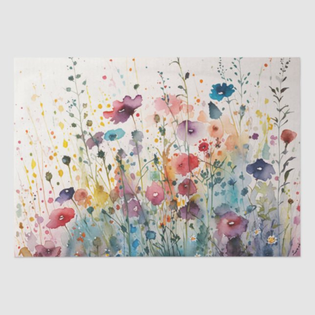Wildflowers Field Watercolor Decoupage Tissue Paper (Front)