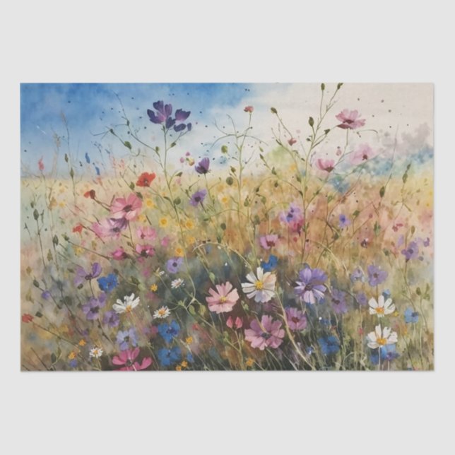 Wildflowers Field Watercolor Decoupage Tissue Paper (Front)