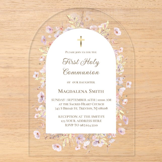 wildflowers First Holy Communion  Acrylic Invitations (Front)