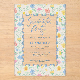 Wildflowers Floral Acrylic Graduation Invitation