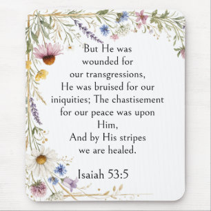 Wildflowers Floral Botanical, Isaiah 53:5 Verse, Mouse Pad