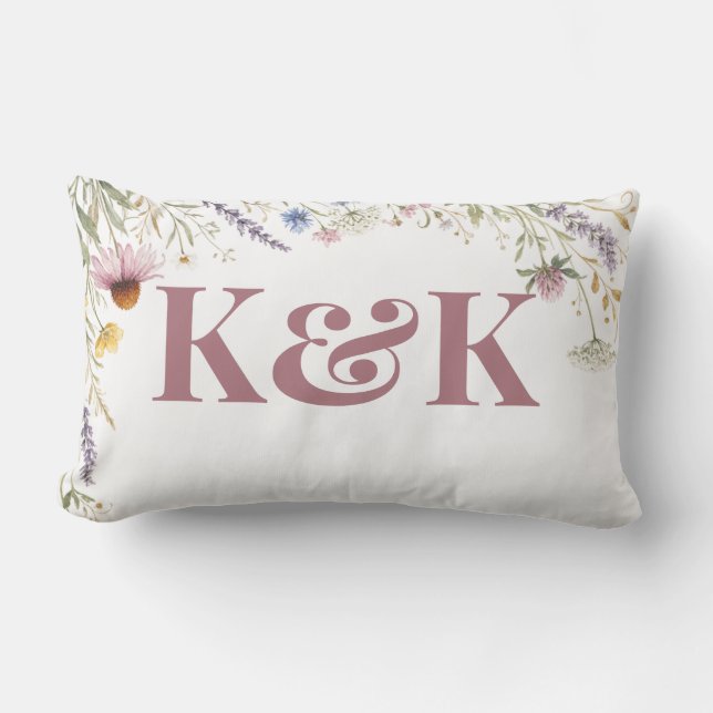 Wildflowers Floral Botanical Monogram Editable Lumbar Pillow (Front)