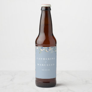 Wildflowers Floral Cascade Dusty Blue Wedding Beer Bottle Label