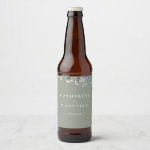 Wildflowers Floral Cascade Sage Green Wedding Beer Bottle Label