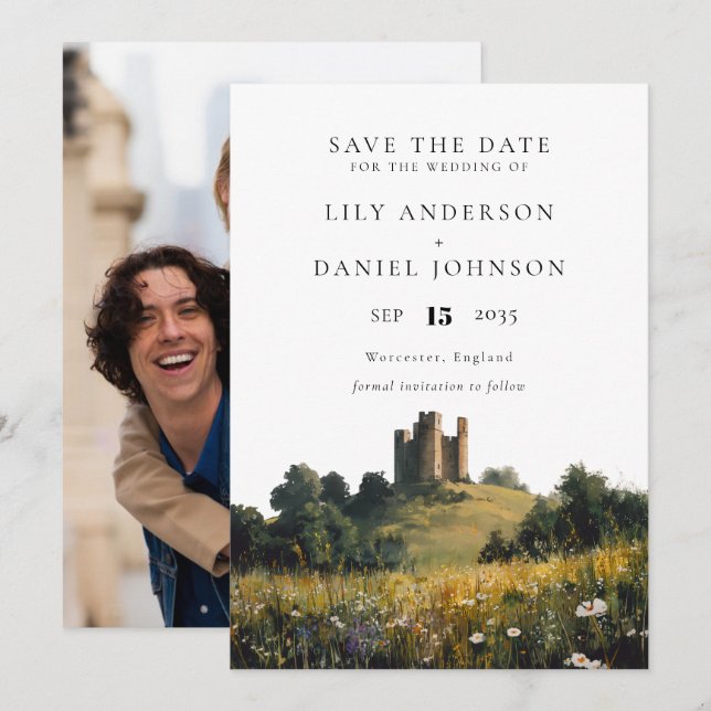 Wildflowers Floral Castle Photo Wedding Save The Date (Front/Back)