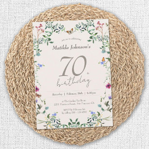 Wildflowers Floral Elegant 70th Birthday Party Invitation
