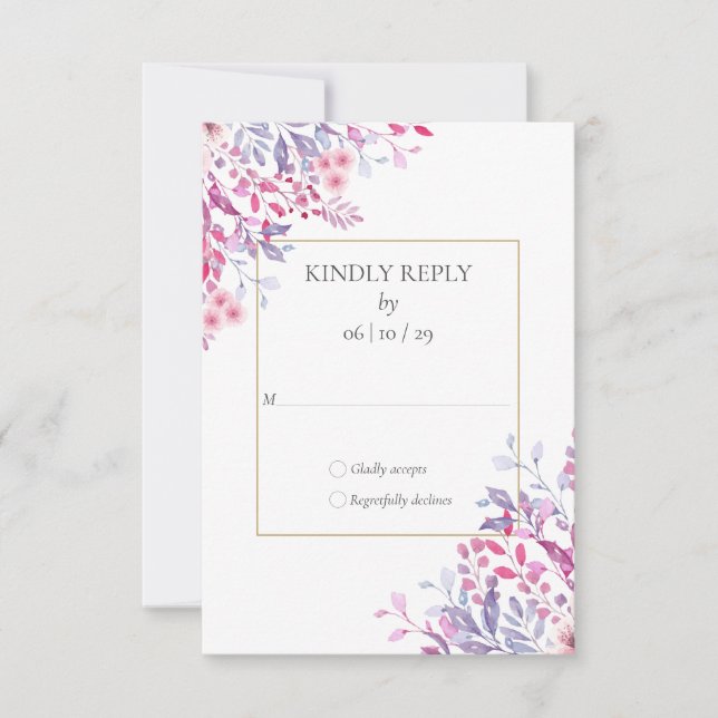 Wildflowers Floral Gold Geometric Wedding RSVP Card (Front)