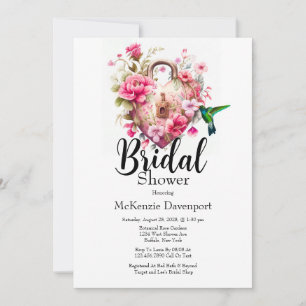  Wildflowers Floral Heart Key Lock Bridal Shower I Invitation