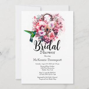  Wildflowers Floral Heart Key Lock Bridal Shower Invitation