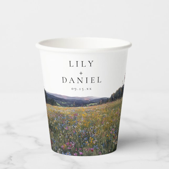 Wildflowers Floral Meadow Wedding Paper Cups (Front)