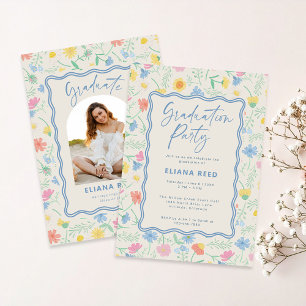 Wildflowers Floral Photo Graduation Invitation