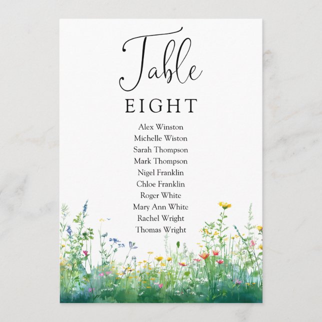 Wildflowers Floral Seating Chart Table Number (Front)