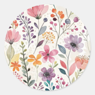 Wildflowers Floral Whimsical Pattern Classic Round Sticker