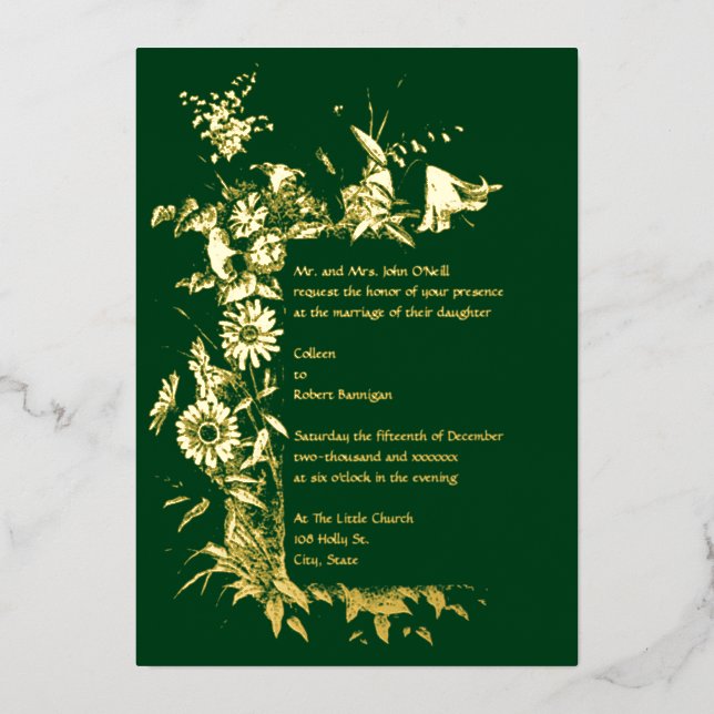 Wildflowers Frame Border Wedding Foil Invitation (Front)