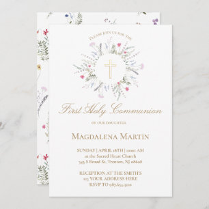 wildflowers frame First Holy Communion Invitation