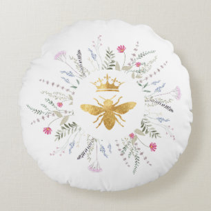wildflowers frame Queen bee Round Pillow