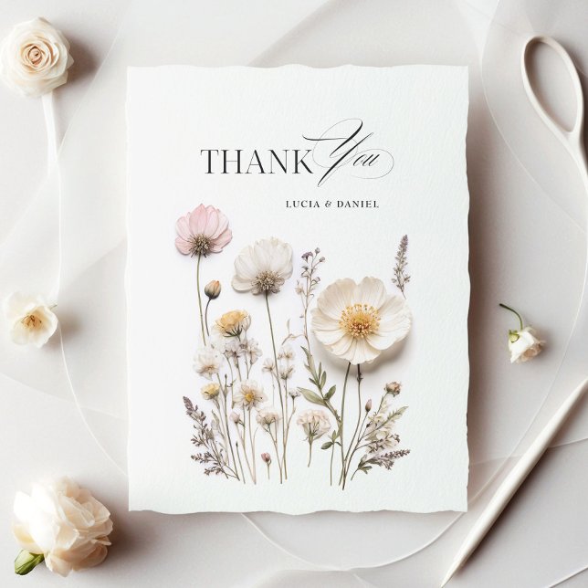 Wildflowers Garden Elegant Wedding Thank You Card (Creator Uploaded)
