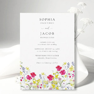 Wildflowers Garden Happy Whimsical Floral Wedding Invitation