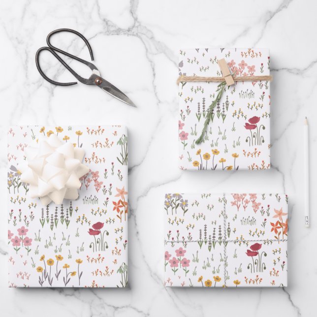 Wildflowers Garden Pattern Wrapping Paper Sheet (Front)