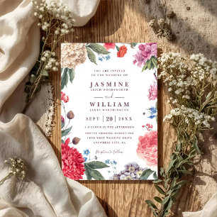 Wildflowers Garden Rustic Elegant QR Code Wedding Invitation