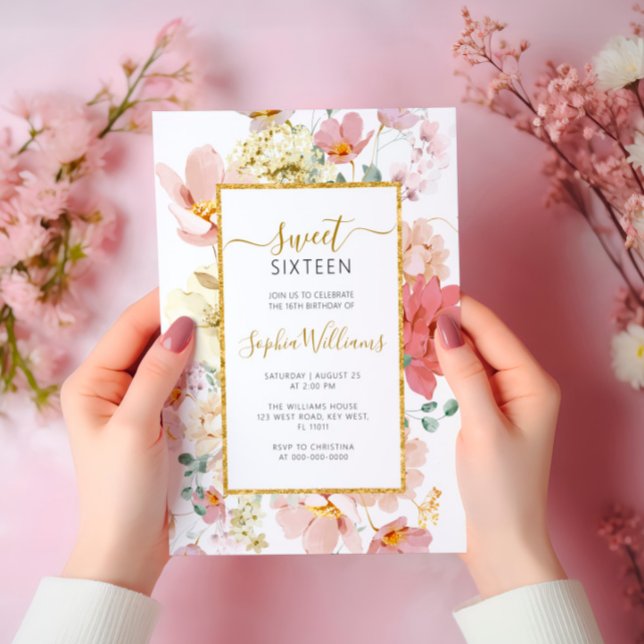 Wildflowers Gentle Floral Sweet 16 Birthday Invitation (Creator Uploaded)