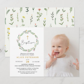 Wildflowers Girl Baptism Celebration Photo Invitation