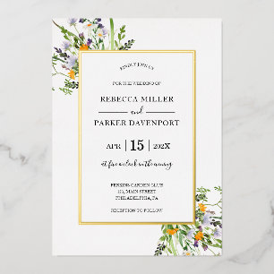 Wildflowers gold elegant Wedding invitation