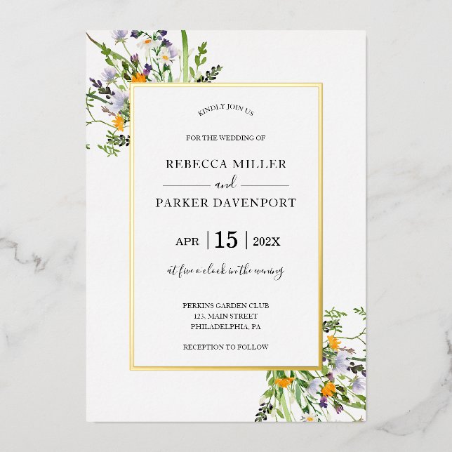 Wildflowers gold elegant Wedding invitation (Front)