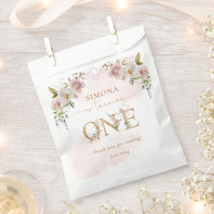 Wildflowers gold Girl first birthday thank you Favour Bag