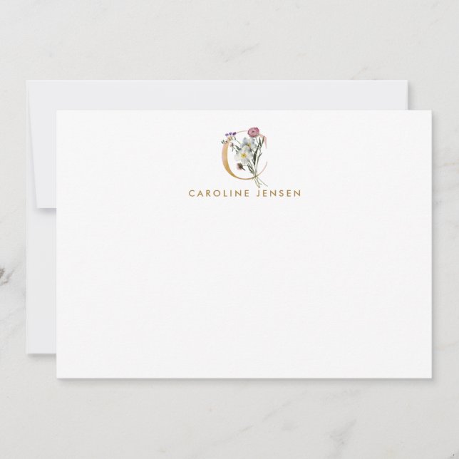 Wildflowers Gold Monogram Letter C Personalized Card (Front)