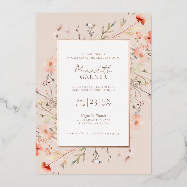 Wildflowers Graduation Party Real Rose Gold (Front)