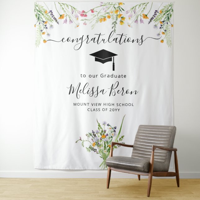 Wildflowers Graduation Photo Backdrop Photo booth Tapestry (In Situ)